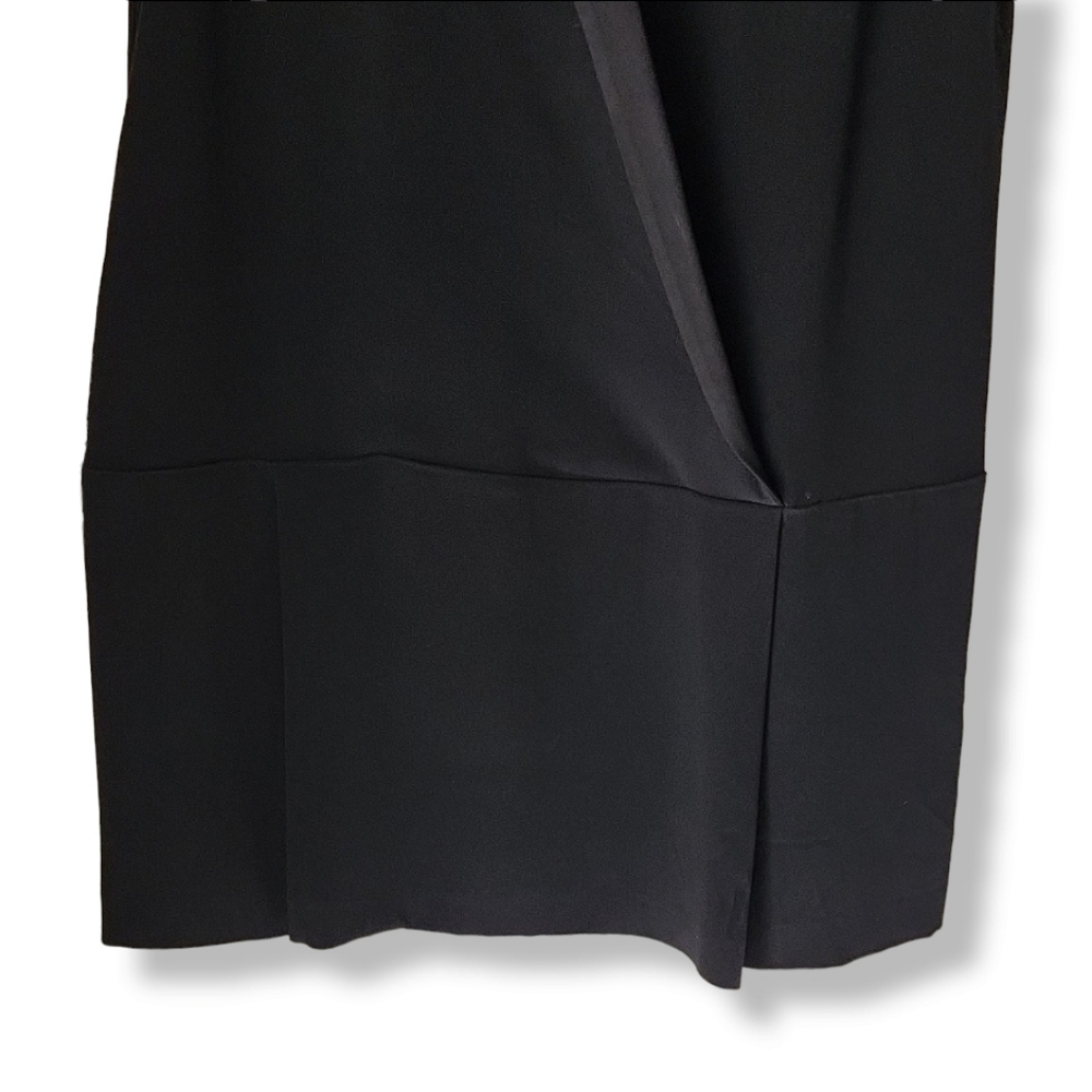 RACHEL ZOE Tuxedo Faux Wrap Shift Dress 8 M Satin Lapel Minimalist Black LBD - Picture 12 of 14
